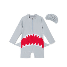 将图片加载到图库查看器,'Mega Shark' Rash Guard Swimsuit Set(Swim Cap)