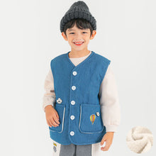 Load image into Gallery viewer, kids denim fleece vest