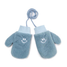 Load image into Gallery viewer, kids blue smiley mittens