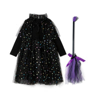 'Pop Witch' Halloween Costume Dress(Detatchable Cape, Broomstick Set)