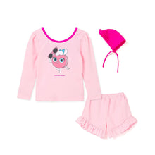 将图片加载到图库查看器，Bread Barbershop 'Neon Pink Macaron' Pink Rash Guard Swimsuit Set (Swim Cap, Pouch Set)
