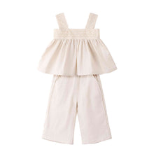 将图片加载到图库查看器，girls beige linen outfit set
