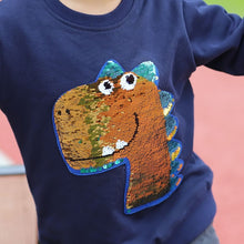 将图片加载到图库查看器，'Shiny Dino' Reversible Sequin Sweatshirt
