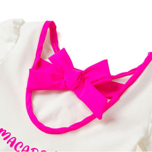 将图片加载到图库查看器，Bread Barbershop 'Neon Pink Macaron' White Rash Guard Swimsuit Set (Swim Cap, Pouch Set)
