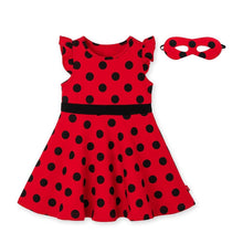 将图片加载到图库查看器，girls black dotted red dress
