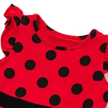 将图片加载到图库查看器，girls black dotted red dress
