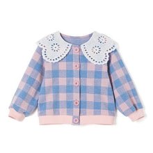 将图片加载到图库查看器，girls pink check cardigan
